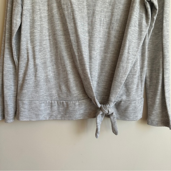 Loft Gray Mock Neck Long Sleeve Tie Front Top LP - Picture 2 of 9